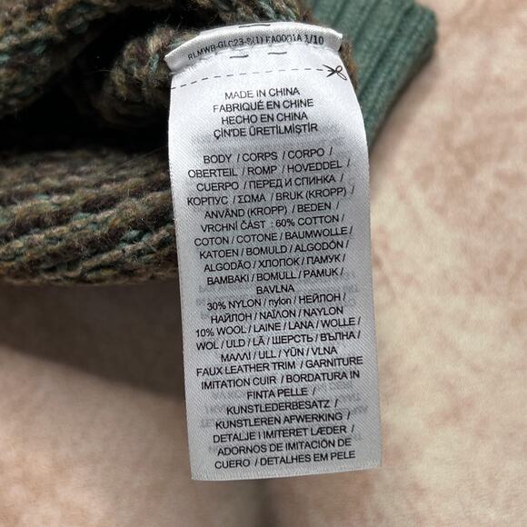 Lauren Ralph Lauren Black Label Faux Leather Patchwork Knit Sweater Green Preppy - Picture 8 of 10